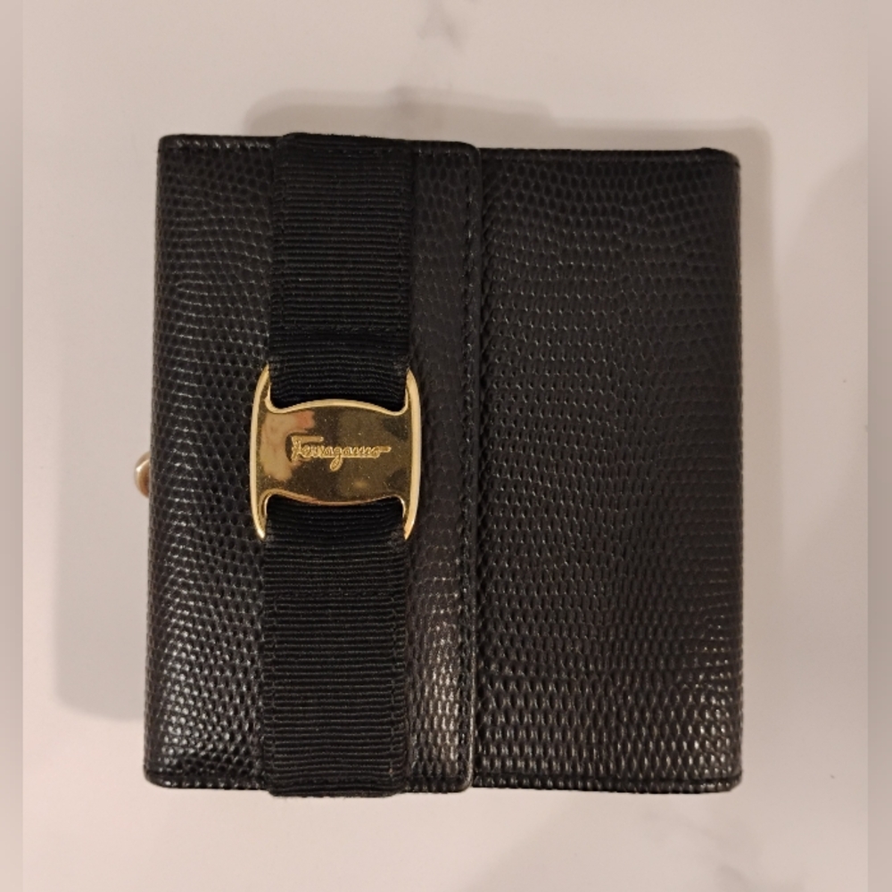 EUC Salvatore Ferragamo Wallet - Black Compact Textured Leather - Picture 1 of 16